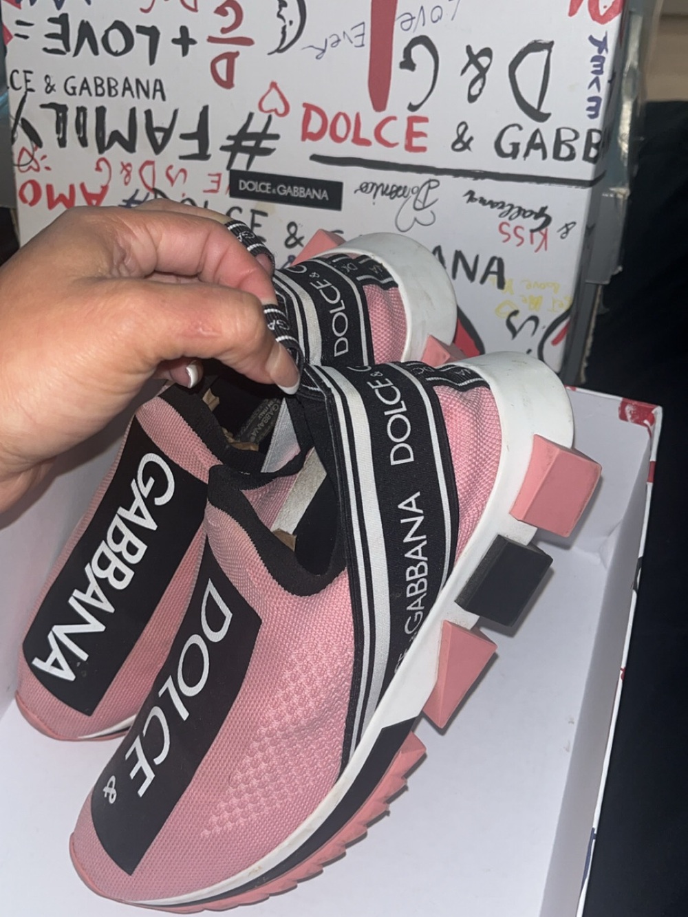 Dolce & Gabbana Pink & Black Logo Slip-On Sneakers for Women - Picture 2 of 11